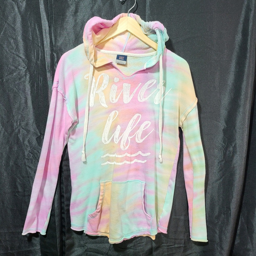 MV Sport River Life Pastel Tie Dye Hoodie Womens Large Pink‎ Blue Yellow V-Neck